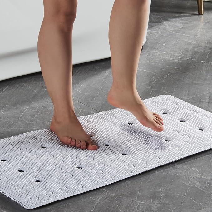 Webos Bathtub Mat Non Slip: Soft Safety Foam Bath Mat for Tub Suitable for Families Extra Large 17 X 36Inch with Drain Holes and Suction Cups Massage Tub & Shower Mat for Bathroom (White)
