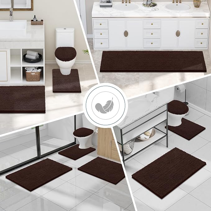 Smiry Luxury Chenille Toilet Rugs U-Shaped 20x20, Soft Absorbent Non-Slip Contour Bathroom Rugs for Toilet, Machine Washable Contoured Bath Mats, Brown