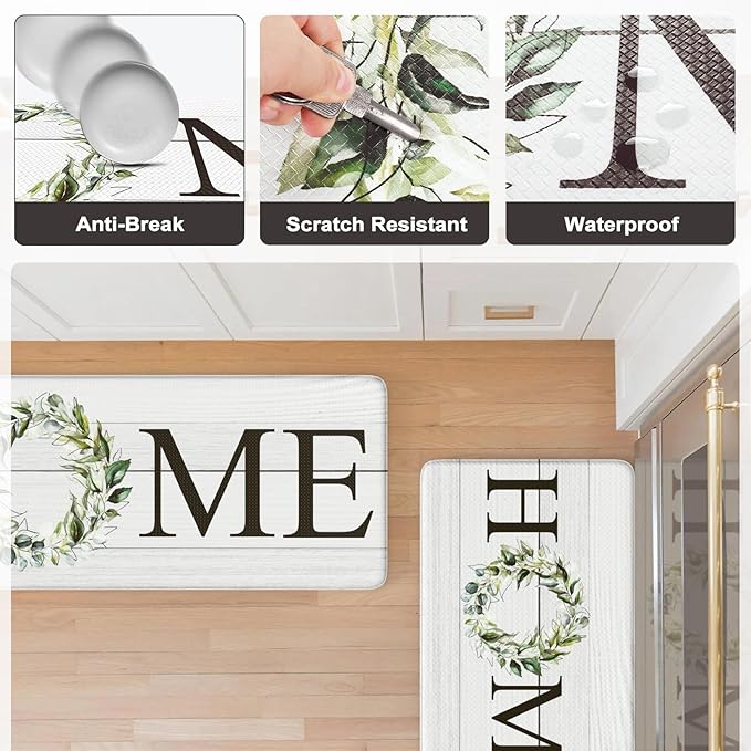 KIMODE Farmhouse Kitchen Runner Rug,17.3" x 59" Anti Fatigue Kitchen Mats for Floor Cushioned,Non-Skid Waterproof Comfort Thick Kitchen Floor Standing Mat for Front Sink,Laundry Room,Home