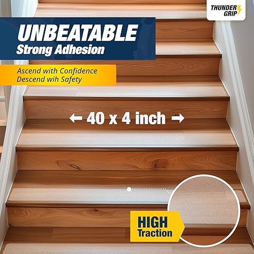 Clear Stair Treads Non-Slip 40"x4" - 18-Pack Indoor Stair Grips Non Slip for Wooden Steps - Anti Slip Adhesive Strips for Dogs & Elderly - Staircase Step Treads - Transparent Treads for Wood Stairs