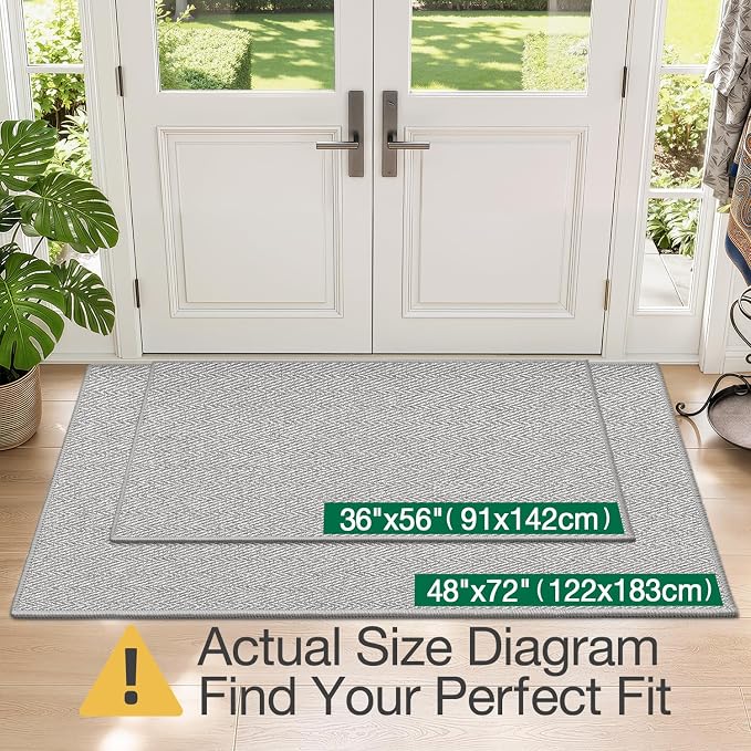LUMI Ultra Thin Indoor Door Mat for Entrance 36"x56", Non Slip Entryway Mat, Low Profile Doormat, Unique Herringbone Design Carpet for Inside, Patio, Porch, Gray