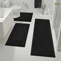 Pauwer Bathroom Rugs Sets 3 Piece Bathroom Shower Rugs with U-Shaped Contour Toilet Mat Absorbent Microfiber Plush Bath Mats Non Slip Bath Rugs Machine Washable Shaggy Bath Mat Set, Black