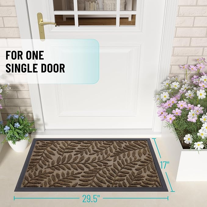 OLANLY Door Mat Indoor Outdoor Entrance, 36x24, Waterproof All-Weather All-Season Doormat, Sturdy Natural Rubber, Stain and Fade Resistant, Low Profile, Easy Clean Patio Entryway Mat, Medium Brown