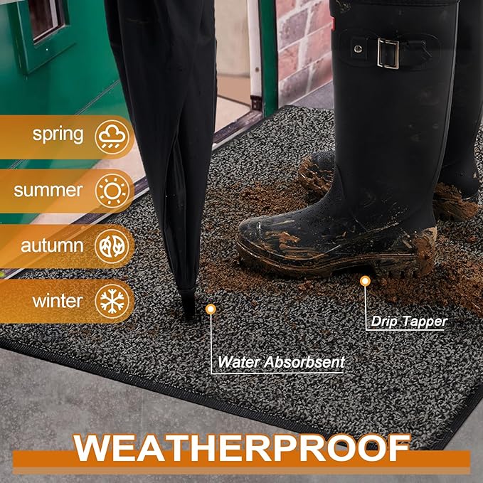 Mibao Front Door Mat Indoor Entrance, 60" x 36", Dirt Trapper Welcome Mat for Outdoor Indoor, Non-Slip Waterproof Doormat, Durable Machine Washable Low Profile Entry Rug for Back Door Outside,Grey