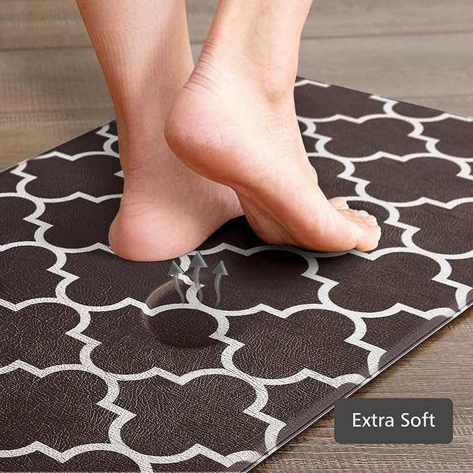 KMAT Kitchen Mat [2 PCS] Cushioned Anti-Fatigue Floor Mat, Waterproof Kitchen Mats and Rugs Heavy Duty PVC Ergonomic Comfort Standing Foam Mat for Kitchen, Floor Home, Office,Laundry,Chocolate