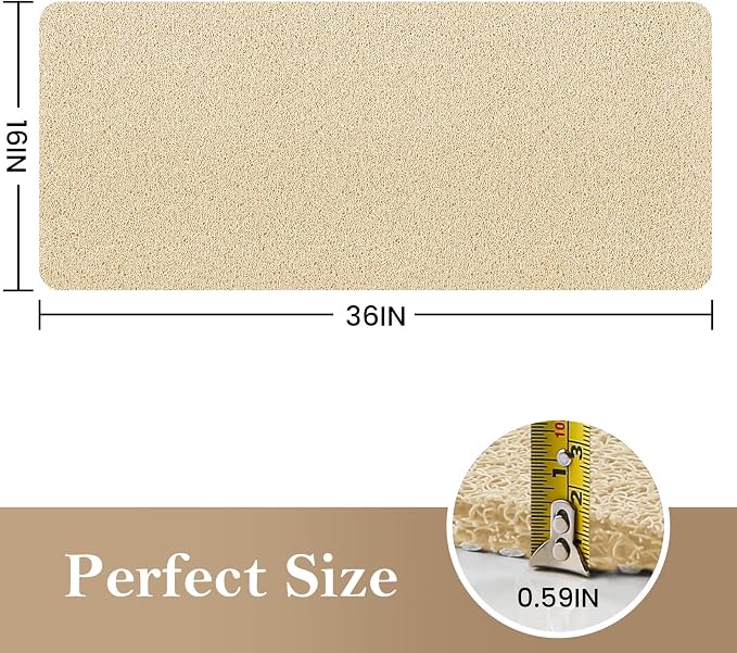 Shower Mat Bathtub Mat Non-Slip,36x16 inch, Soft Tub Mat with Drain,PVC Loofah Bath Mat (Phthalate Free) for Tub and Bathroom,Quick Drying,Khaki