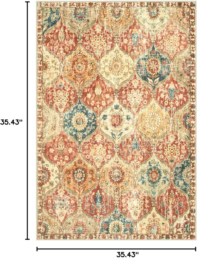 Lahome Moroccan Machine Washable Rugs for Living Room, 4x6 Rug for Bedroom Non-Slip Vintage Trellis Ultra-Thin Throw Carpet for Dining Room Office Nursery Elise, Red/Orange