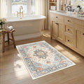 RELEANY Area Rugs Small 2'6"x4' Washable Non-Slip, Floral Vintage Distress Medallion Carpet for Kitchen Entryway Bathroom, Beige Navy Blue Orange Colorful