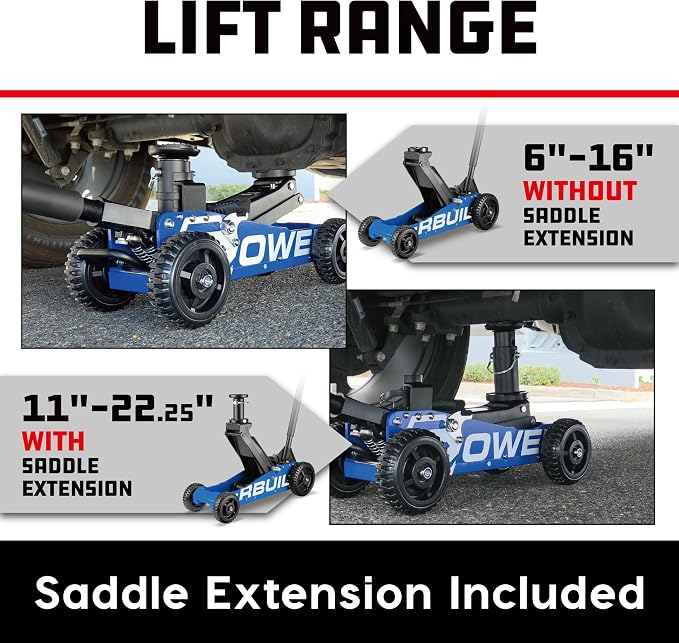 Powerbuilt 2.5 Ton Big Wheel Off Road Jack, Vehicle Lift for Trucks, SUVs, ATVs Offroad Vehicles, Oversized Wheels for Rugged Terrain, 5000 LB Capacity, Blue 620620ECE