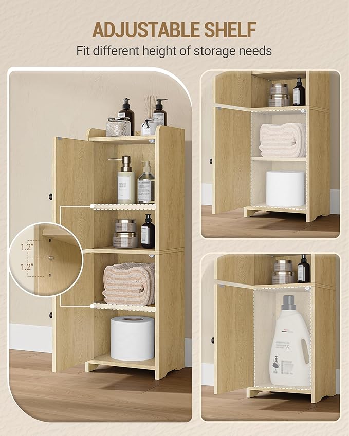 Hzuaneri Bathroom Storage Cabinet, Small Corner Floor Cabinet with 2 Doors and Adjustable Shelf, Narrow Toilet Paper Cabinets, Bathroom Organizer for Small Spaces, 7.9" D x 9.8" W x 29.5"Rattan Yellow