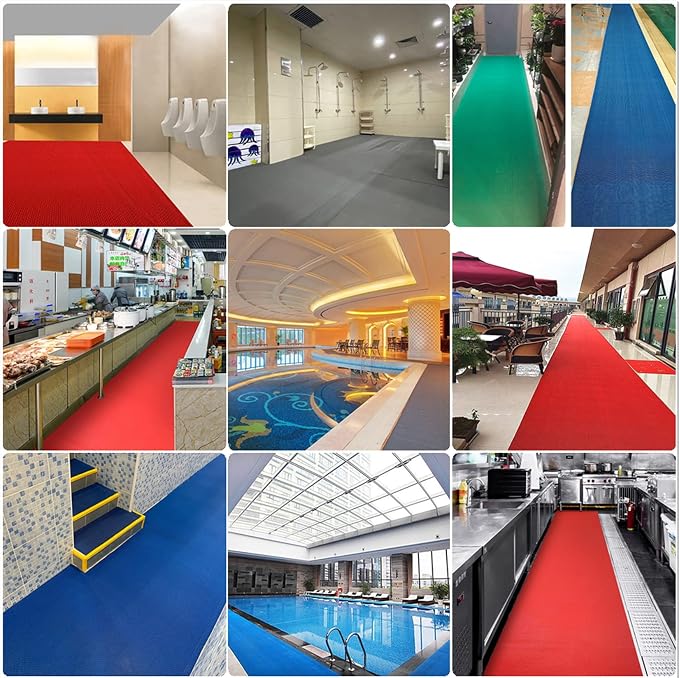 Drainage Non Slip Mats 3'x3.3' Heavy Duty Commercial Floor Mat Mesh Hollow Door Mat Roll for Swimming Pool Bathroom Kitchen Garage Indoor Outdoor Wet Area,Blue,0.9×1M/3×3.3FT