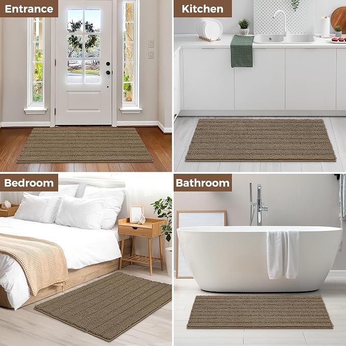 Bcoimo Large Bathroom Rug, Chenille Bath Mat with High Low Pile Design, Soft Absorbent Non Slip Bath Rug, Machine Washable Quick Dry Mat for Shower, Tub, Sink and Vanity