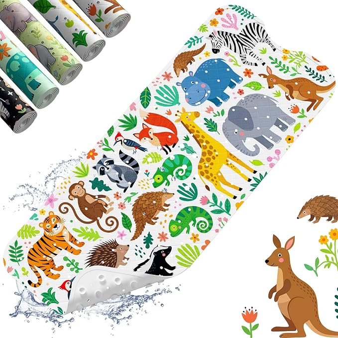 XIYUNTE Baby Bath Mat for Tub Non Slip Kids, BPA Free Extra Long Bathtub Mat 40x16 with Drain Holes and 200 Suction Cups, Non Toxic Machine Washable Toddler Bath Mat, Eco-Friendly Certified