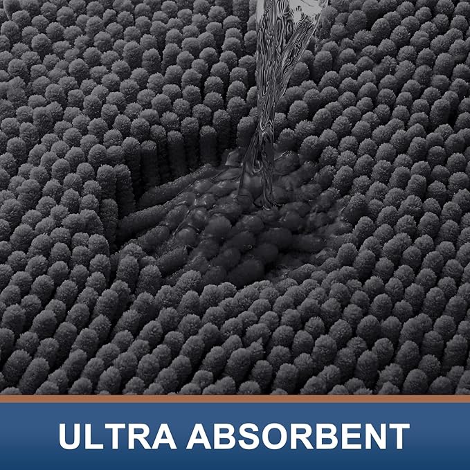 Smiry Luxury Chenille Bathroom Rugs 47x20, Extra Soft and Absorbent Shaggy Bath Mat, Machine Washable, Non-Slip Plush Carpet Runner for Tub, Shower, and Floor, Home Decor Accessories, Charcoal Grey