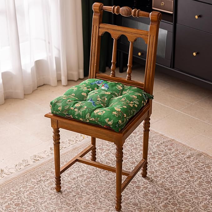 vctops Farmhouse Brid Print Chair Cushions with Ties U-Shaped Soft Comfortable Chair Pads Non Slip Seat Cushions for Indoor Dining Room and Kitchen Chairs (Green,18"x18")