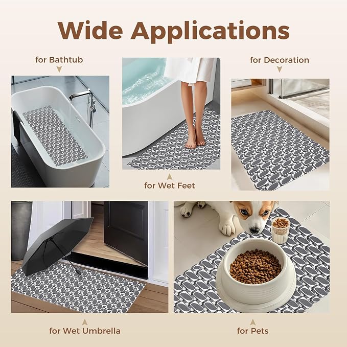 Bathtub Mats Non Slip for Bathroom with Suction Cups and Drain Holes 27.6 * 15.7 Inch Shower Mat for Inside Shower, Quick Dry Bath Mat for Baby Kids Seniors, Easy to Cut Easy Dry