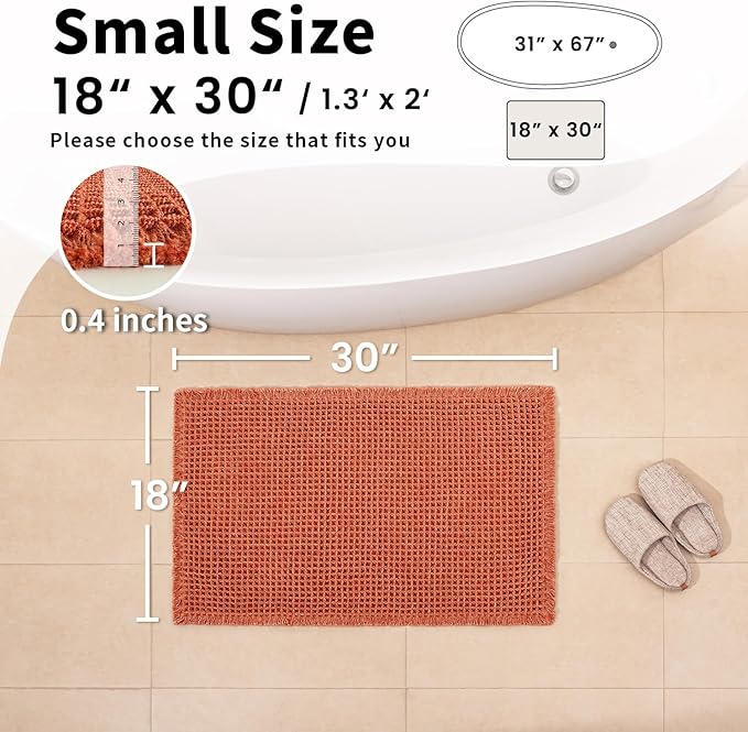 Waffle Bath Mat - Boho Bathroom Rugs Non Slip Washable, Super Absorbent & Quick Dry, Small Bath Mats Farmhouse Bathroom Decor, 18'' x 30'', Dirty Orange