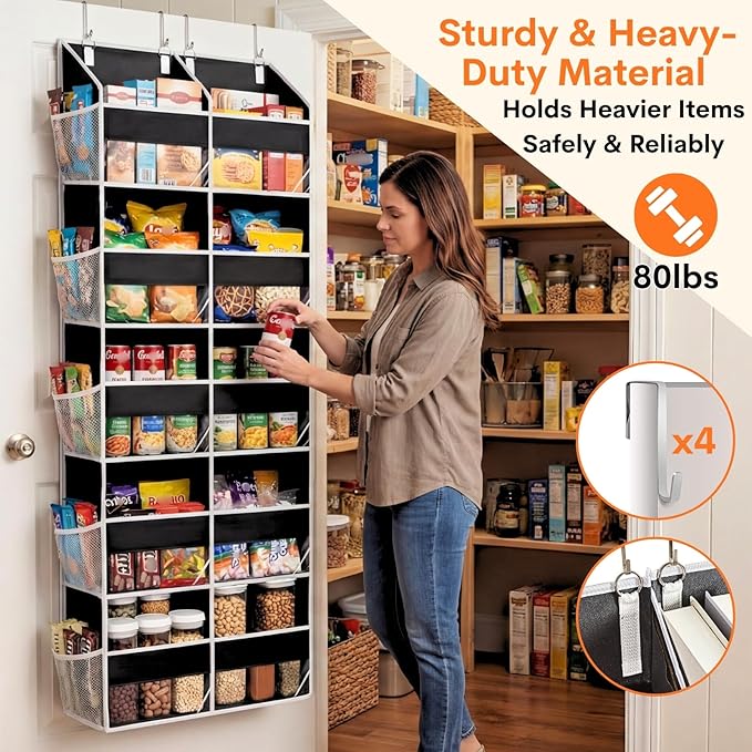 Over the Door Organizer 5 Tiers, Extra Large Behind Door Storage of 10 Compartments, 80 lbs Weight Capacity Hanging Storage Organizer with Clear Window Kids Toys, Shoes, Diapers, Room storage