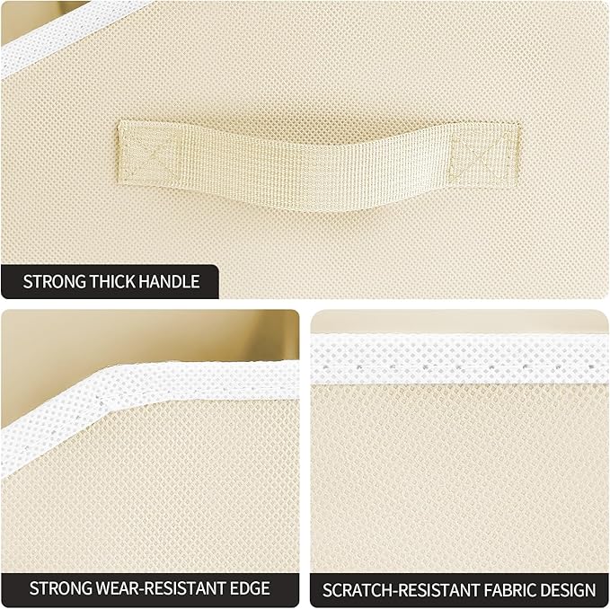 Homsorout Storage Bins for Shelves - Large Trapezoid Closet Shelf Organizer, Fabric Organization Bins with Handles, Storage Baskets for Clothes, Towel, Purse, 6 Pack, Beige