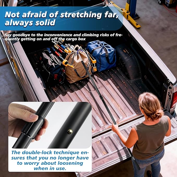 6.5FT 2.0 New Upgraded Scalable Aluminum Alloy Truck Cargo Grabber with a Maximum Pulling Force of 300pound Suited for Pickup Trucks SUVs Trailers RVs Boats (Gen 2 Black) 5-piece Set