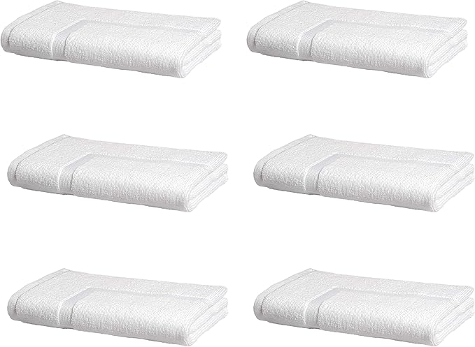Amazon Basics Premium 100% Cotton Absorbent Soft Bath Mat, Machine Washable, 684 GSM, 20" x 30", White, Hotel Spa Bathmats, 6-Pack (Previously AmazonCommercial)