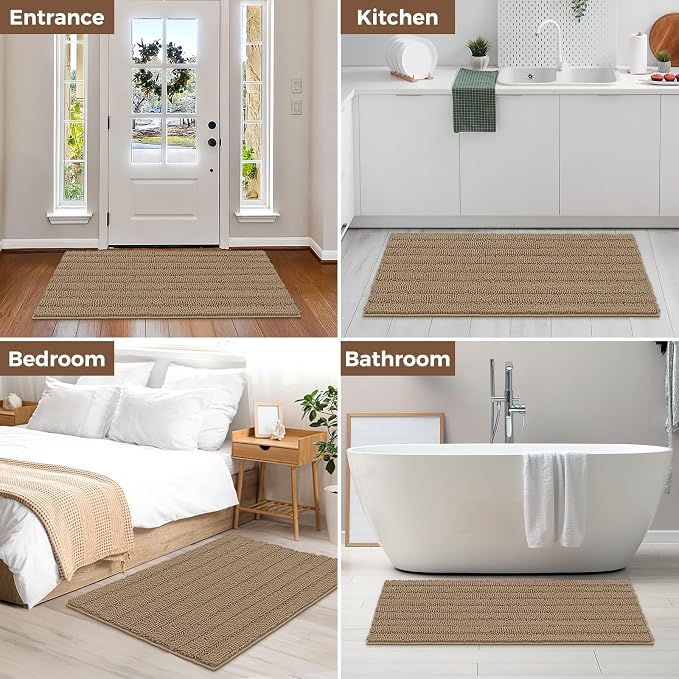 Bcoimo Large Bathroom Rug, Chenille Bath Mat with High Low Pile Design, Soft Absorbent Non Slip Bath Rug, Machine Washable Quick Dry Mat for Shower, Tub, Sink and Vanity