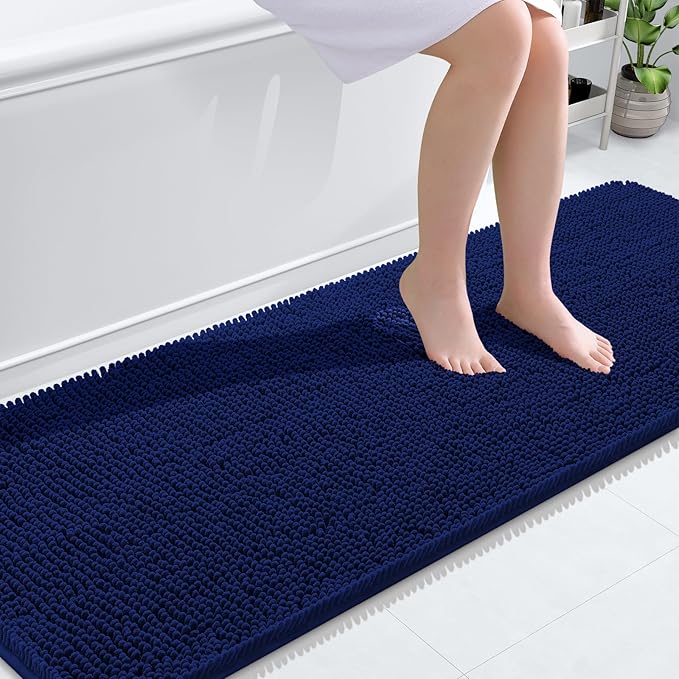 OLANLY Bathroom Runner Rugs 70x24, Extra Soft Absorbent Chenille Bath Rugs, Rubber Backing Quick Dry, Machine Washable Long Bath Mats for Bathroom Floor, Tub and Shower, Home Decor Accessories, Navy
