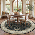 RELEANY Area Rugs Round 7ft Washable Non-Slip, Floral Vintage Distress Medallion Carpet for Living Room Bedroom Dining Room, Vintage Black Brown Neutral
