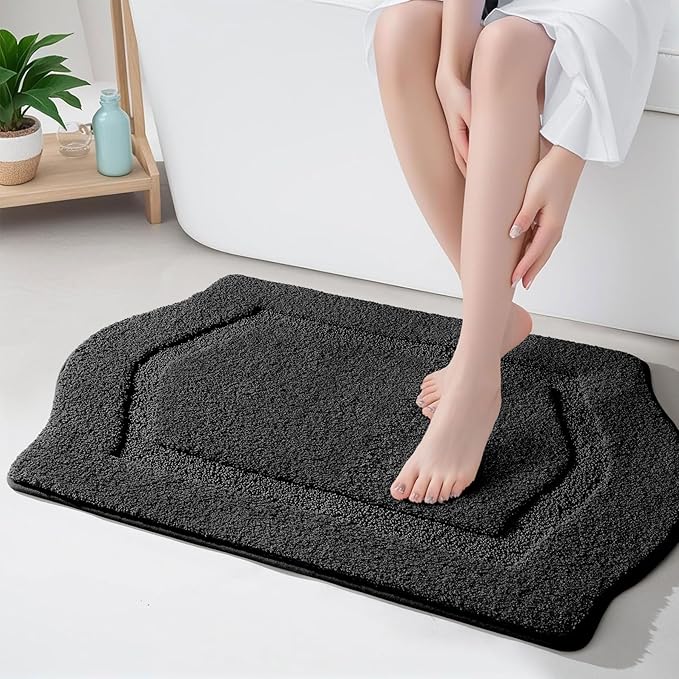Bathroom Rug Mat, Extra Soft Absorbent Washable Bath Rug, Non-Slip Bath Mats for Bathroom, Tub and Shower, Black, 24×36