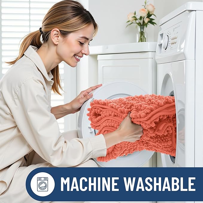 Smiry Bathroom Rugs Mat 36x24, Extra Soft Absorbent Chenille Bath Rugs, Non Slip Rubber Backing Machine Washable Quick Dry Bath Mats for Bathroom Floor, Tub, Shower, Home Decor Accessories, Coral