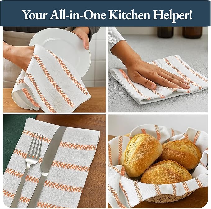 LANE LINEN Kitchen Towels Set – Pack of 6 Cotton Dish Towels, 18”x28”, Absorbent & Quick-Drying Tea Towels for Drying Dishes – Rust