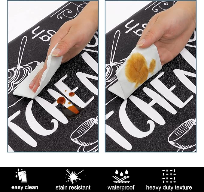 HEBE Kitchen Rugs Set of 2, Cushioned Anti Fatigue Kitchen Mats for Floor, Non Slip Waterproof Comfort Standing Desk Mat Carpet for Sink, Stove, Laundry Room, Black