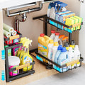 ADBIU Under Sink Organizer, 2 Pack 2 Tier Expandable Height (13.2" - 17.2") Pull out Kitchen Bathroom Cabinet Organizers and Storage Shelf