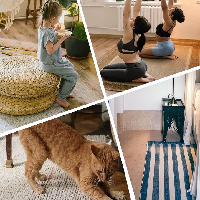 Rug Tape 16 Pcs Carpet Gripper Rug Stoper Carpet Tape Keeps Rug in Place No Slip Rug Stickers Reusable Washable Black
