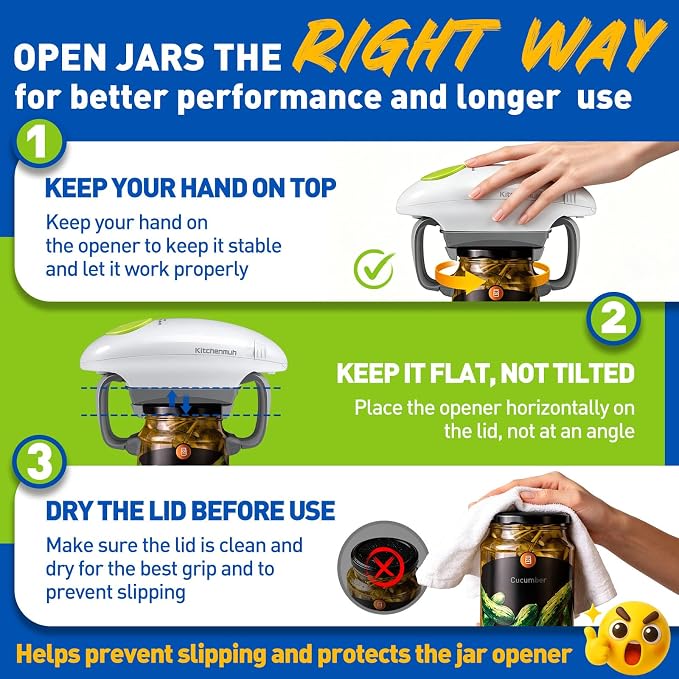 Higher Torque Electric Jar Opener for Seniors with Arthritis Fit Almost Jars Size, Strong Tough Automatic Jar Opener for Weak Hands, Hands Free Battery Operated Bottle Opener for Arthritic Hands White