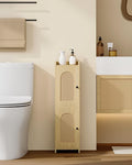 Hzuaneri Bathroom Storage Cabinet, Small Corner Floor Cabinet with 2 Doors and Adjustable Shelf, Narrow Toilet Paper Cabinets, Bathroom Organizer for Small Spaces, 7.9"D x 7.9"W x 29.5"H Rattan Yellow