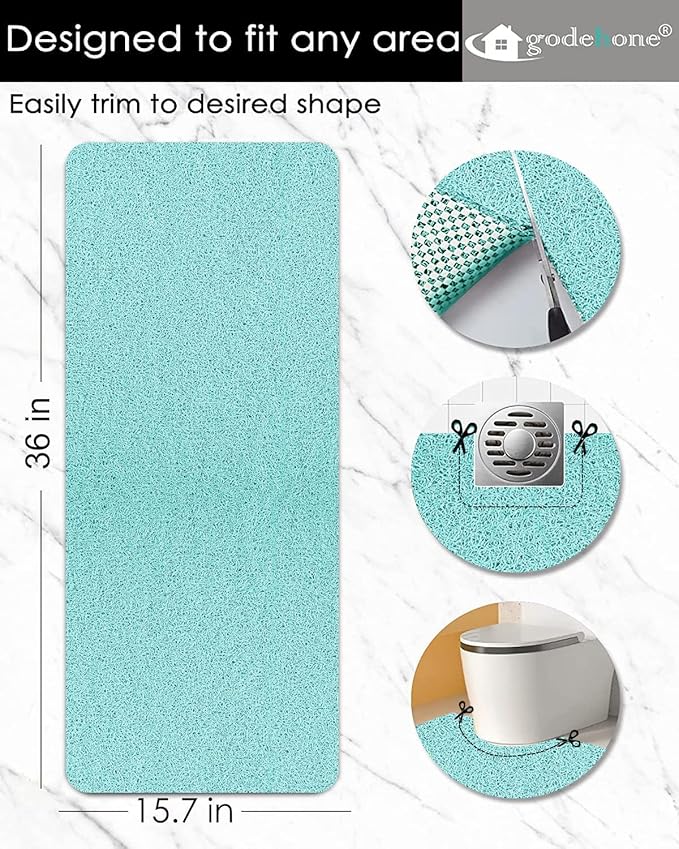 godehone Shower Mats Non Slip Without Suction Cups, PVC Loofah Bathroom Mats, Loofah Mats for Shower and Bathroom, Quick Drying, 15.7× 36 Inch, Light Green