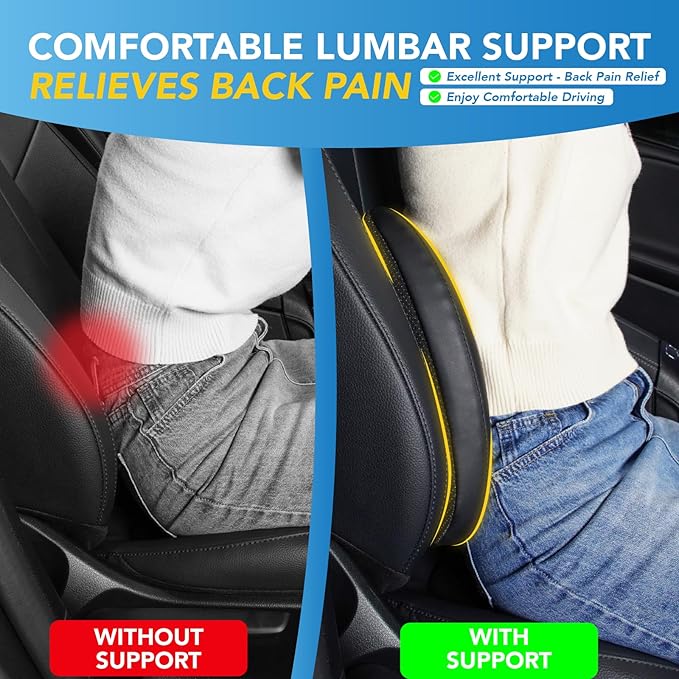 Lofty Aim Lumbar Support Pillow for Car, Memory Foam Lumbar Pillow for Lower Back Pain Relief - Back Cushion for Driving, Chair Support for Car-Office Chair, Wheelchair - Classic Black