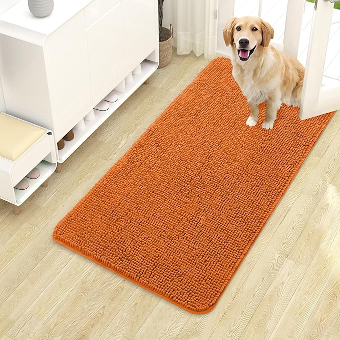 OLANLY Dog Door Mat for Muddy Paws 40x24, Absorbs Moisture and Dirt, Absorbent Non-Slip Washable Doormat, Quick Dry Chenille Mud Mat for Dogs, Entry Indoor Entryway Carpet for Inside Floor, Clay