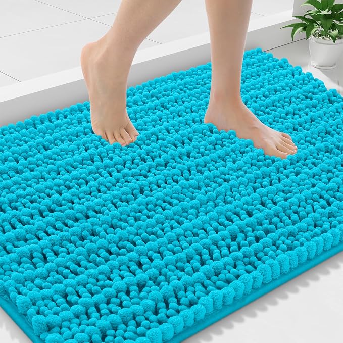 Smiry Bathroom Rugs Mat 36x24, Extra Soft Absorbent Chenille Bath Rugs, Non Slip Rubber Backing Machine Washable Quick Dry Bath Mats for Bathroom Floor, Tub, Shower, Home Decor Accessories, Aqua Sky