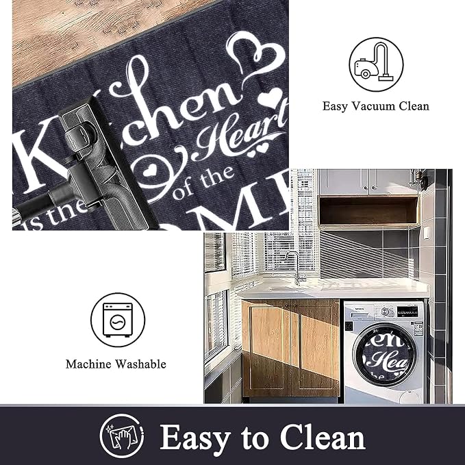 Vaukki Boho Kitchen Rug Sets 3 Pieces, Washable Kitchen Mats for Floor, Non Slip Soft Kitchen Area Rug Floor Mat for Kitchen, Laundry Room and Hallway (Black, 20''x32''+20''x47''+20''x59'')