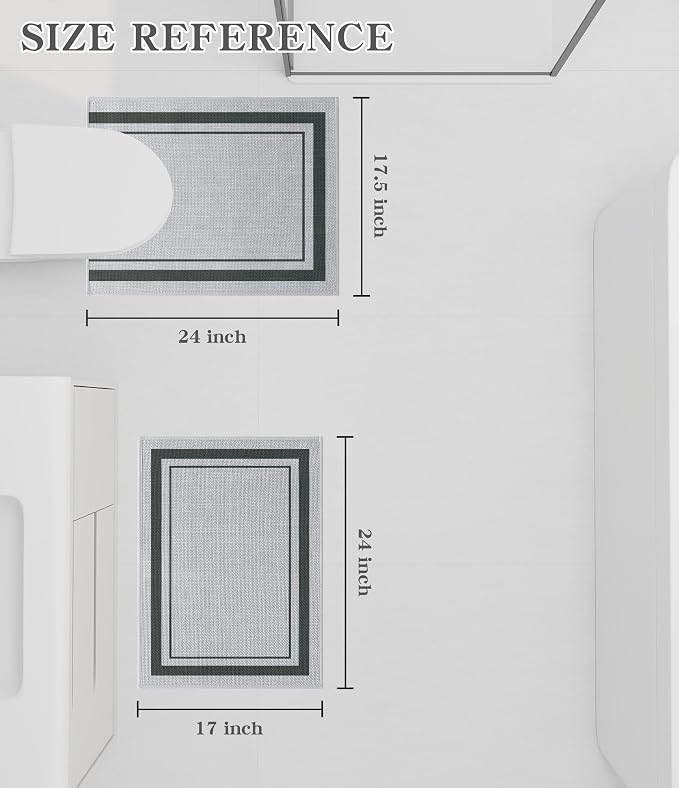 chakme 2 Piece Bathroom Rug Set, Ultra Thin Bath Mat,Absorbent, Non Slip, Machine Washable, Light Grey, 17"x24"+Toilet Mat