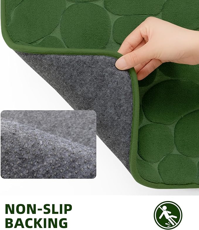 YIHOUSE Memory Foam Bath Mat Cobblestone Bathroom Rugs Super Water Absorbent Bath Mats for Bathroom Machine Washable Bath Rugs(26 x 50,Green)