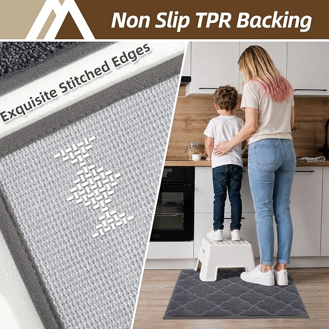 COSY HOMEER Kitchen Rugs 24"x36" Non-Slip Washable Kitchen Mats for Floor Absorbent Kitchen Carpet Soft Rugs for Kitchen,Sink Mat,Entrance,Area Rug,Dark Grey