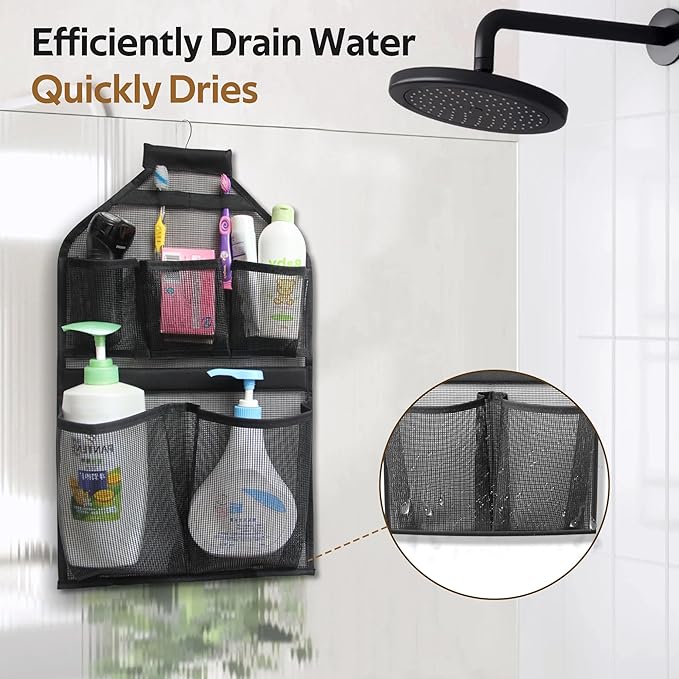 MISSLO Bathroom Shower Organizer Mesh Hanging Shower Caddy with Rotatable Hanger (Black)