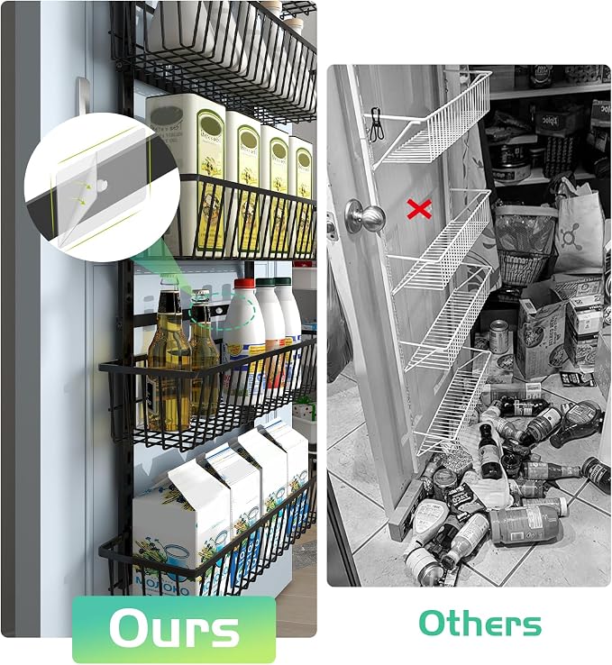 Mefirt 12 Inch Wide Narrow Over The Door Pantry Organizer, Pantry Organization and Storage, Black 8-Tier Metal Hanging Deep Basket Wall Spice Rack Seasoning Shelves, Home & Kitchen Essentials