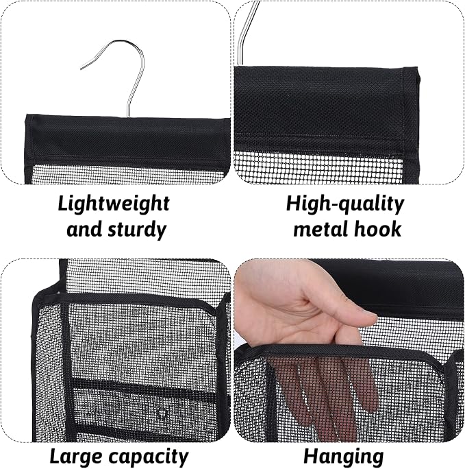 Shower Caddy Hanging, Mesh Shower Caddy, PVC Bathroom Storage Bag for College Dorm, Gym, Swimming, RV and Travel, Black