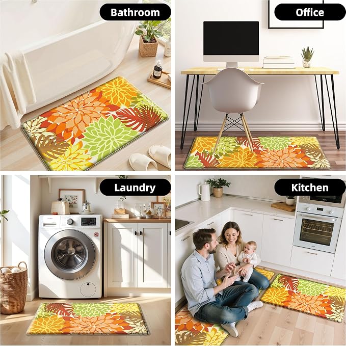 Arenarug Kitchen Mats for Floor 2PCS Cushioned Anti Fatigue Kitchen Mats Waterproof Non Slip Kitchen Rug Set Foam Standing Mat for Sink, Laundry, Office,17.3" x 28" + 17.3" x 47", Maple Orange