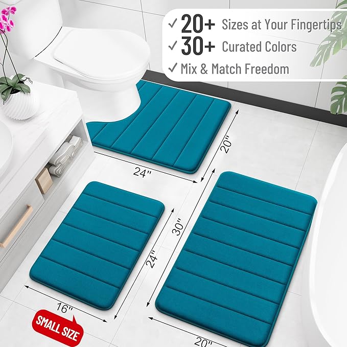 OLANLY Memory Foam Bath Mat 34x21, Super Soft Absorbent Bathroom Rugs, Quick Dry, Machine Washable Shower Floor Rugs, Bathmat Carpet, Bathroom Home Decor Accessories, Peacock Blue