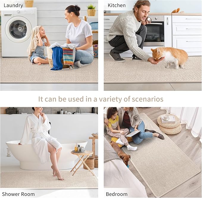 YDKGL Kitchen Mats for Floor, Super Absorbent Kitchen Rugs Non Slip Washable, Soft Imitation Linen Braided Runner Rug, Standing Mat Kitchen Sink Mat, Easy to Clean, Beige 17x71